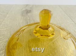 Amber glass trinket or powder pot poppy, cornflower and wheat design