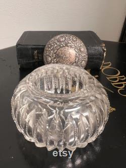 American Brilliant Cut Glass dresser jar with a sterling silver repoussé lid.vanity decor