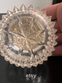 American Brilliant Cut Glass dresser jar with a sterling silver repoussé lid.vanity decor