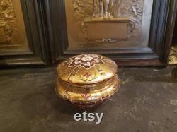 An Antique, Victorian, By Moser, Cranberry Glass, Hinged Ormulu, Footed, Powder Box, Gilt Gold Enameled, Design