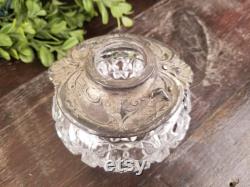 Antique 1800's Victorian Era Repousse Silverplate and Cut Crystal Hair Receiver Vanity Collectible