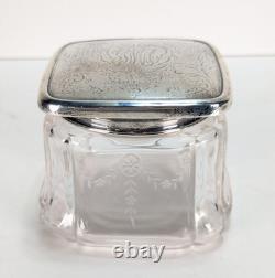 Antique 1893 Gorham Sterling Silver Glass Powder Jar Dresser Vanity Box 60g Lid
