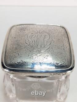 Antique 1893 Gorham Sterling Silver Glass Powder Jar Dresser Vanity Box 60g Lid