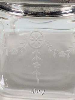 Antique 1893 Gorham Sterling Silver Glass Powder Jar Dresser Vanity Box 60g Lid