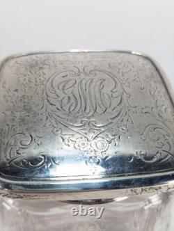 Antique 1893 Gorham Sterling Silver Glass Powder Jar Dresser Vanity Box 60g Lid