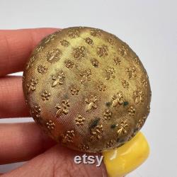 Antique 1900 Paris Expo Palais de l'Electricite Compact Enamel and Brass Powder Mirror Box with Hand-Painted Scene Pill Box