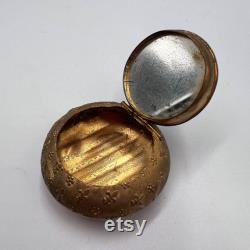 Antique 1900 Paris Expo Palais de l'Electricite Compact Enamel and Brass Powder Mirror Box with Hand-Painted Scene Pill Box