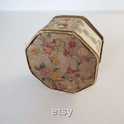 Antique 1920's Shari Langlois New York Powder Box Silk Powder Box Cherry Blossom Butterflies Vanity Storage
