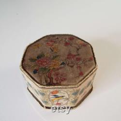 Antique 1920's Shari Langlois New York Powder Box Silk Powder Box Cherry Blossom Butterflies Vanity Storage