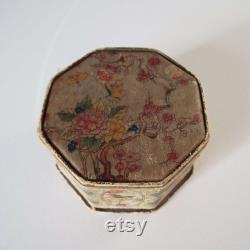 Antique 1920's Shari Langlois New York Powder Box Silk Powder Box Cherry Blossom Butterflies Vanity Storage