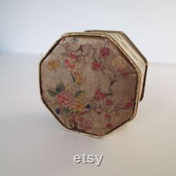 Antique 1920's Shari Langlois New York Powder Box Silk Powder Box Cherry Blossom Butterflies Vanity Storage