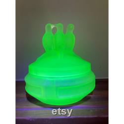 Antique 1930s LE Smith 3 Birds Green Satin Uranium Glass Powder Trinket Box