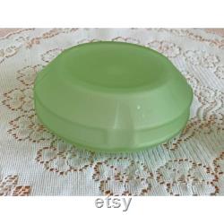 Antique 1930s LE Smith 3 Birds Green Satin Uranium Glass Powder Trinket Box