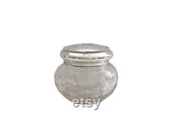Antique 3 Tall Victorian Edwardian Etched Sterling Silver and Crystal Trinket Vanity Dresser Jar 1258101655