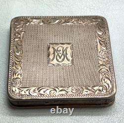 Antique 835 Solid Silver Ladies Powder Box Engraved Hallmark with Initials MJ