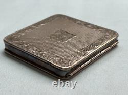 Antique 835 Solid Silver Ladies Powder Box Engraved Hallmark with Initials MJ