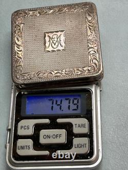Antique 835 Solid Silver Ladies Powder Box Engraved Hallmark with Initials MJ
