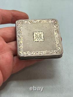 Antique 835 Solid Silver Ladies Powder Box Engraved Hallmark with Initials MJ