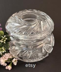 Antique American Cut Crystal Dresser Jar hair Receiver, Brilliant Cut Glass Jar, Vanity Decor, Cotton Ball Holder Jar, Jar for Potpourri