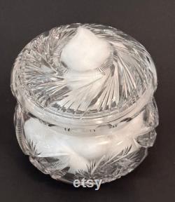 Antique American Cut Crystal Dresser Jar hair Receiver, Brilliant Cut Glass Jar, Vanity Decor, Cotton Ball Holder Jar, Jar for Potpourri