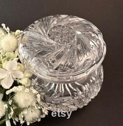 Antique American Cut Crystal Powder Jar, Cut Glass Vanity Dresser Jar, Brilliant Cut Glass Jar, Vanity Decor, Cotton Ball Holder Jar