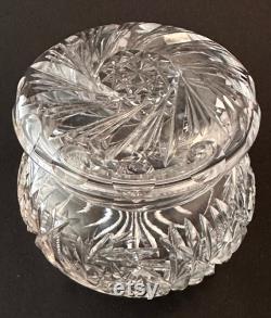 Antique American Cut Crystal Powder Jar, Cut Glass Vanity Dresser Jar, Brilliant Cut Glass Jar, Vanity Decor, Cotton Ball Holder Jar
