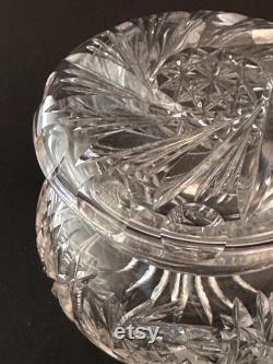 Antique American Cut Crystal Powder Jar, Cut Glass Vanity Dresser Jar, Brilliant Cut Glass Jar, Vanity Decor, Cotton Ball Holder Jar