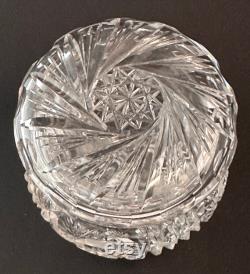Antique American Cut Crystal Powder Jar, Cut Glass Vanity Dresser Jar, Brilliant Cut Glass Jar, Vanity Decor, Cotton Ball Holder Jar
