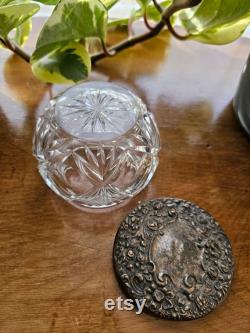 Antique American Repoussé Sterling Silver and Cut Crystal Vanity Powder Jar Home Decor Table Decor Boho Chic