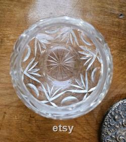 Antique American Repoussé Sterling Silver and Cut Crystal Vanity Powder Jar Home Decor Table Decor Boho Chic