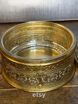 Antique Apollo brass, enamel and miniature painted portrait vanity powder box