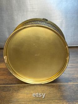 Antique Apollo brass, enamel and miniature painted portrait vanity powder box