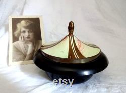 Antique Art Deco Bakelite Musical Powder Bowl Jalco Swiss Movement Lili Marlene 1930s 1940s Music Box Vanity Dressing Table Item