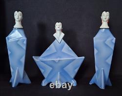 Antique Art Deco Bavarian 2 Flapper Perfume Bottles & Powder Box Set Euc Stamped