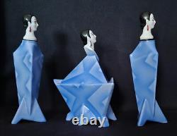 Antique Art Deco Bavarian 2 Flapper Perfume Bottles & Powder Box Set Euc Stamped