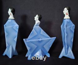 Antique Art Deco Bavarian 2 Flapper Perfume Bottles & Powder Box Set Euc Stamped