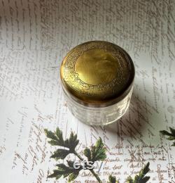 Antique Art Deco Era Vanity Dresser Jar with Oak Leaf and Acorn Motif, Alpaca Silver, Maker's Mark C G Hallberg, Sweden, Nice Patterned Glass