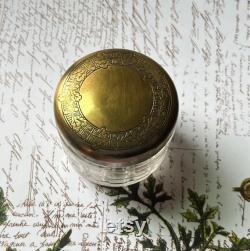 Antique Art Deco Era Vanity Dresser Jar with Oak Leaf and Acorn Motif, Alpaca Silver, Maker's Mark C G Hallberg, Sweden, Nice Patterned Glass