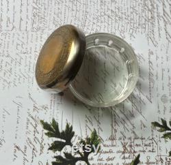 Antique Art Deco Era Vanity Dresser Jar with Oak Leaf and Acorn Motif, Alpaca Silver, Maker's Mark C G Hallberg, Sweden, Nice Patterned Glass