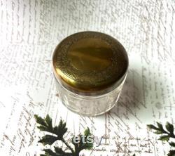 Antique Art Deco Era Vanity Dresser Jar with Oak Leaf and Acorn Motif, Alpaca Silver, Maker's Mark C G Hallberg, Sweden, Nice Patterned Glass