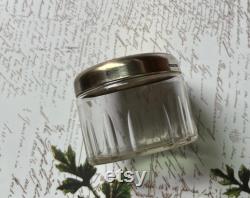 Antique Art Deco Era Vanity Dresser Jar with Oak Leaf and Acorn Motif, Alpaca Silver, Maker's Mark C G Hallberg, Sweden, Nice Patterned Glass