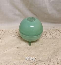 Antique Art Deco Powder Jar Impressed Rose Lid Green Painted Glass Powder Box
