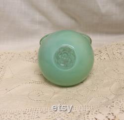 Antique Art Deco Powder Jar Impressed Rose Lid Green Painted Glass Powder Box