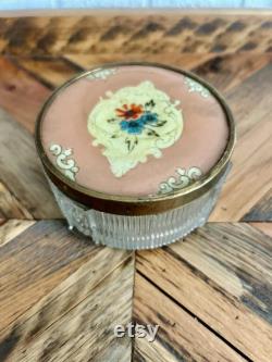 Antique, Art Deco, Ribbed, Frosted Glass, Floral, Vanity Jars, Set 3