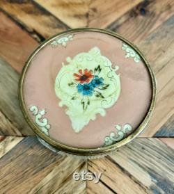 Antique, Art Deco, Ribbed, Frosted Glass, Floral, Vanity Jars, Set 3