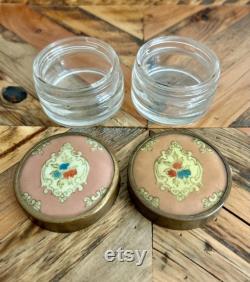 Antique, Art Deco, Ribbed, Frosted Glass, Floral, Vanity Jars, Set 3