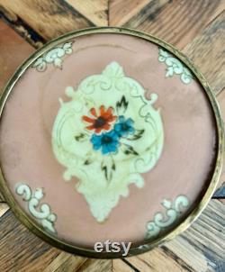 Antique, Art Deco, Ribbed, Frosted Glass, Floral, Vanity Jars, Set 3