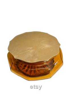 Antique Art Deco Style Amber Glass Powder or Trinket Jar with Celluloid Lid 1920's