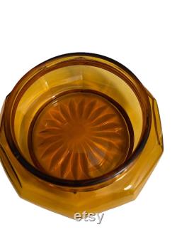 Antique Art Deco Style Amber Glass Powder or Trinket Jar with Celluloid Lid 1920's
