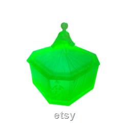 Antique Art Deco Uranium Glass Ramses Roxana Powder Jar Vintage 1920's Uranium Powder Jar